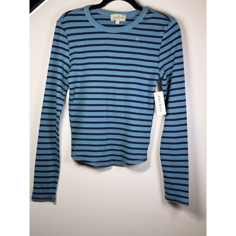 PacSun Long Sleeve Tee Womens Small Blue NWT Striped Ribbed Cotton 0014